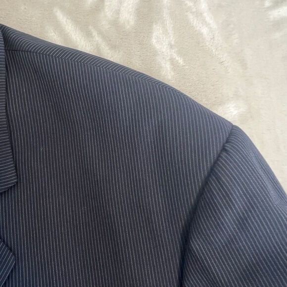 VTG Burberry Sport Coat Mens 46R Blue Striped Wool Blazer Union Made USA Career - Picture 3 of 14